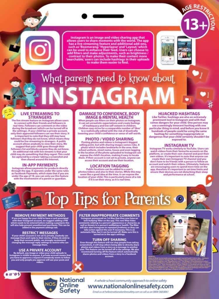 AlvertonPrimary's tweet photo. Today we are posting top tips for parents regarding Instagram, Fortnite and MOMO. Please read and pass them on. Stay safe online! https://t.co/0u4vL3DIOE