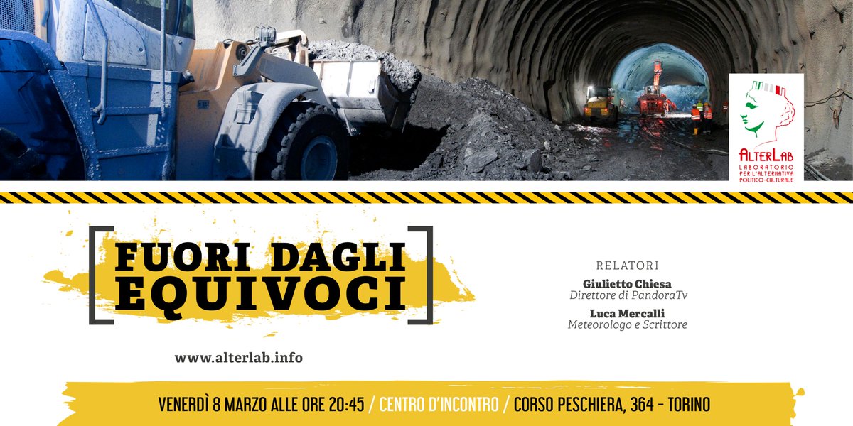 xlalternativa's tweet image. Venerdì 8 marzo alle ore 20,45 a #Torino, presso il Centro d'Incontro di Corso Peschiera 364, si terrà un evento organizzato da #AlterLab sul tema del #TAV , della difesa del territorio e delle #grandiopere con #LucaMercalli e #GiuliettoChiesa. Vi aspettiamo numerosi! 
#noTAV
