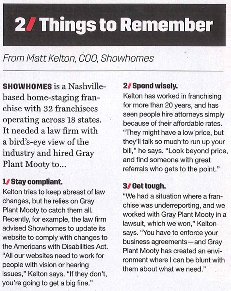 LathropGPMFran's tweet photo. Thank you to @MattKelton, COO of @ShowhomesCorp, for the kind words about @GPM in the “How to Hire a Law Firm” article of the March 2019 edition of @Entrepreneur Magazine! #franchise https://t.co/ykLOGdZKqn