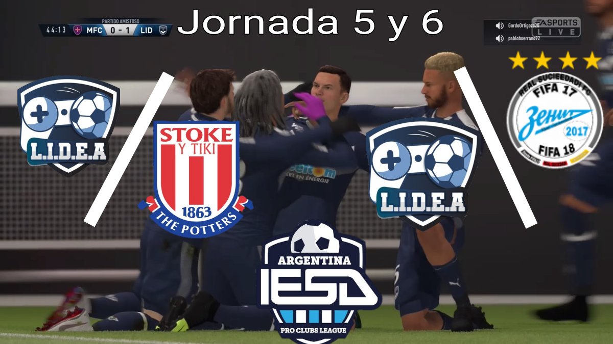 LIDEAFC's tweet photo. Liga @LIDEAFC : hoy en @IESAArgentina 🇦🇷 #PrimeraC #Grupo1
Fecha #5 - 23:00HS🕛
@LIDEAFC vs @StokeyTiki ⚽️
Fecha #6 - 23:30HS🕕
@LIDEAFC vs @RealSuciedadi ⚽️
#VAMOSLIDEAFC #LIDEAFC #IESA #FIFA19 #CLUBESPRO 🎮 https://t.co/d3SK0COX6R