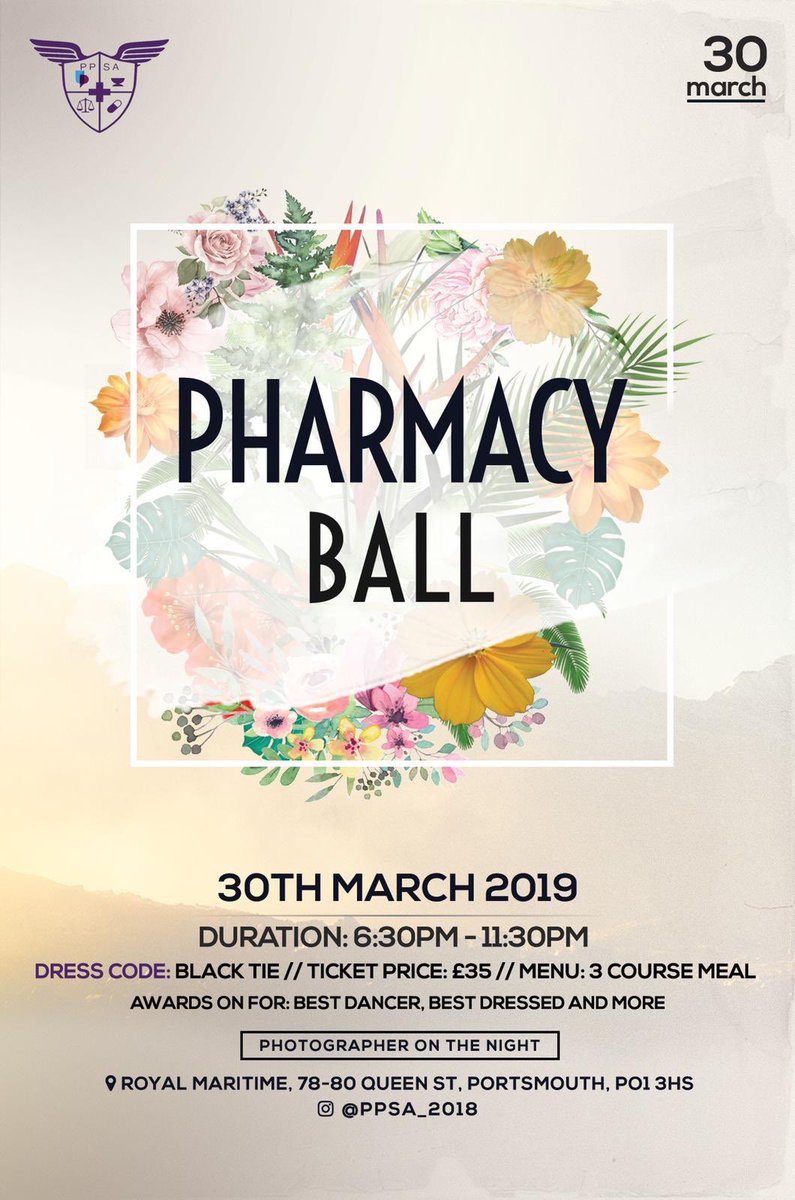 PPSA_Official's tweet photo. The PPSA is very happy to announce her annual black tie event, THE PHARMACY BALL, which will be held this year on the 30th of March at the Royal Maritime Club, 78-80 Queens Street, Portsmouth, PO1 3HS. Follow the link to get TICKETS and for more details! https://t.co/0gOqthXkOa https://t.co/8a8yq0couv