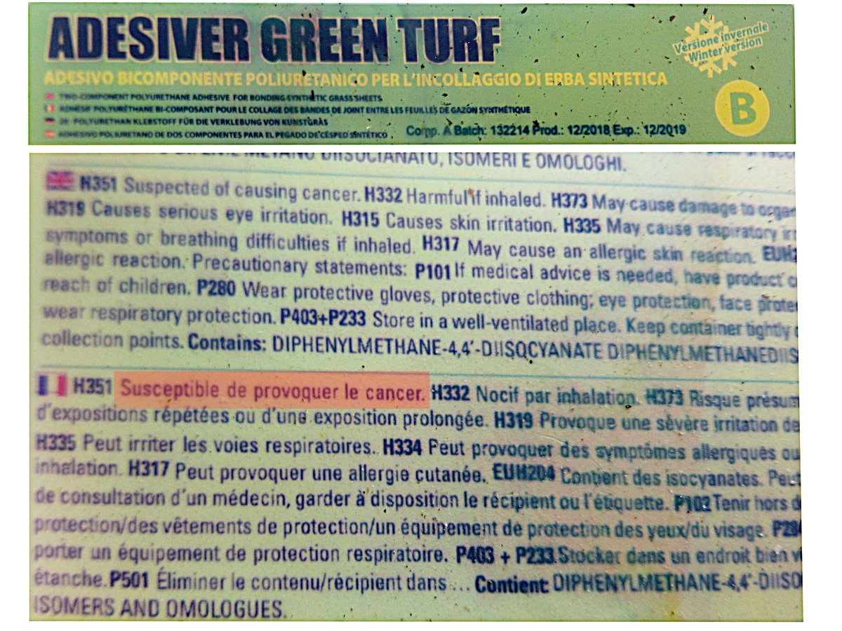 arizonathony's tweet photo. Tu es #ouvrier et tu lis la #notice d'utilisation!
c'est #net  claire (#fautavoirdebonyeux ) et pas très précis!
#susceptibledeprovoquerlecancer
#cancer
et en plus l'#entreprise se dédouane de tous si vous le développé! (autre notice)
#petrochimie
#gazonsynthetique
#toxique https://t.co/kan7pMeXNe