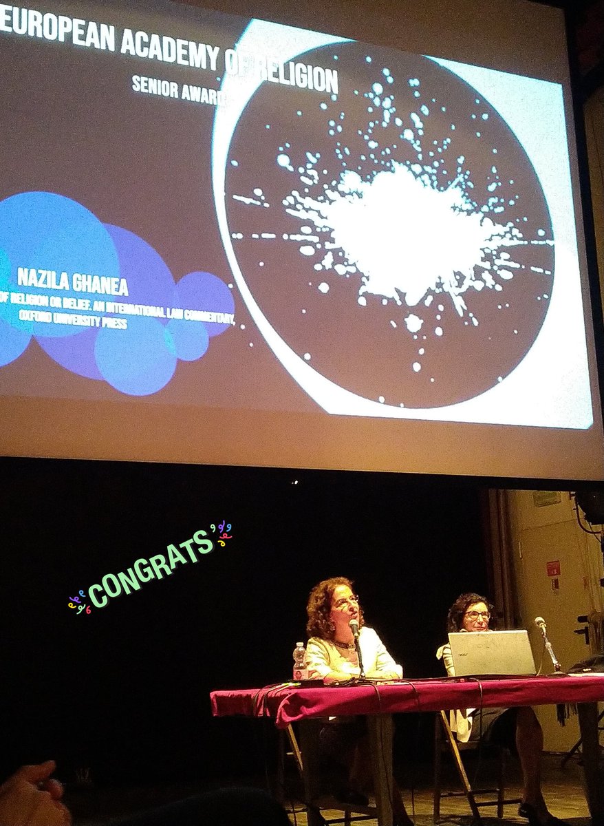 eu_are's tweet image. #EuARe2019 #General #Assembly The winners of the #senior #AlberigoAward, are @NazilaGhanea, Heiner Bielefeldt, &amp;amp; Michael Wiener with the book "Freedom of Religion or Belief", @OxUniPress.

1/3 of the monetary award- @NazilaGhanea states-will go to a deserving young researcher!