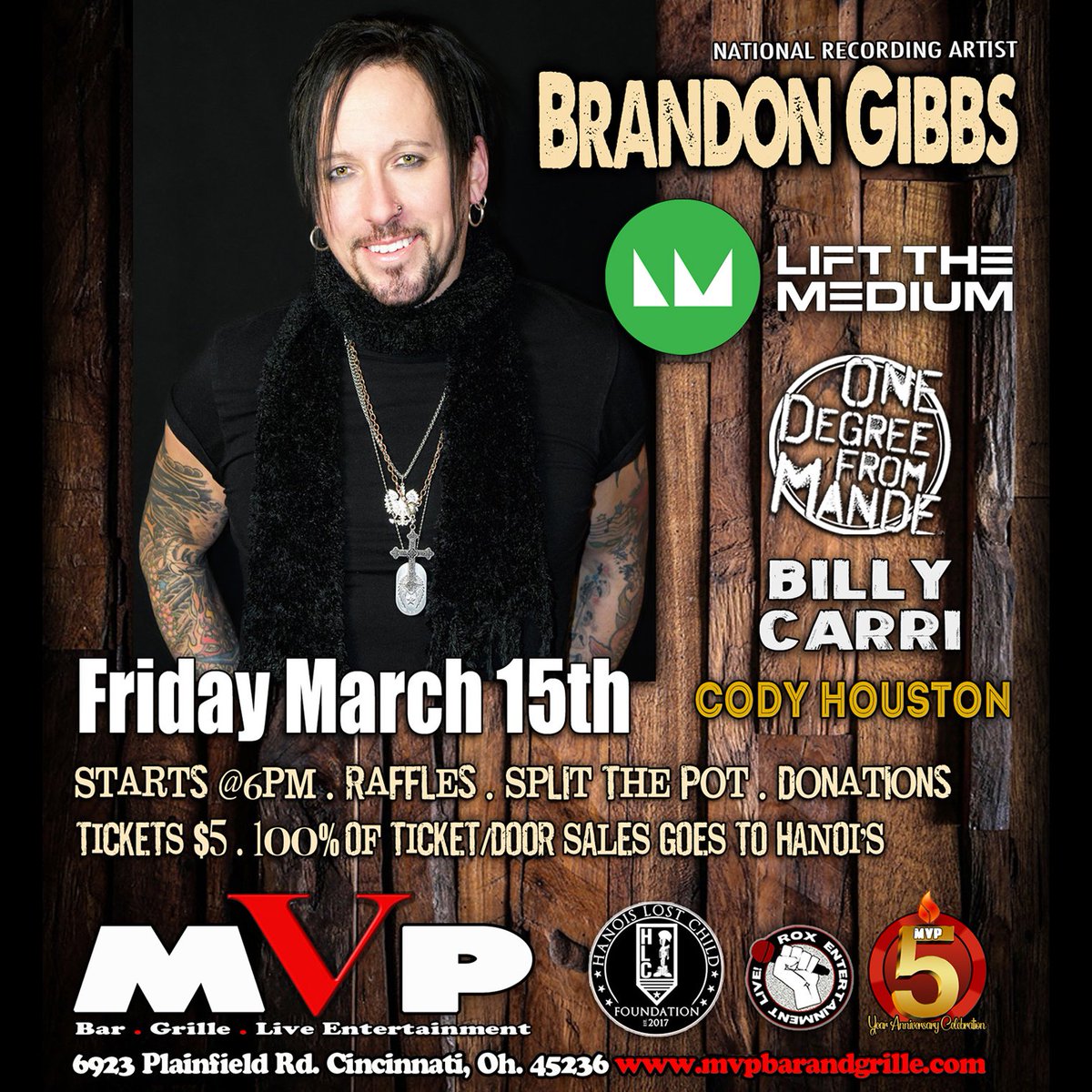 liftthemedium's tweet photo. We're excited for our next acoustic show on 3/15! Join us for the MVP 5 Year Celebration & Fundraiser benefitting veterans, with music from Cody Houston, Billy Carri, One Degree From Mande and Brandon Gibbs. Starts at 6, admission is $5. #LiftTheMedium #Lift4Good https://t.co/Av4xgjW2tQ