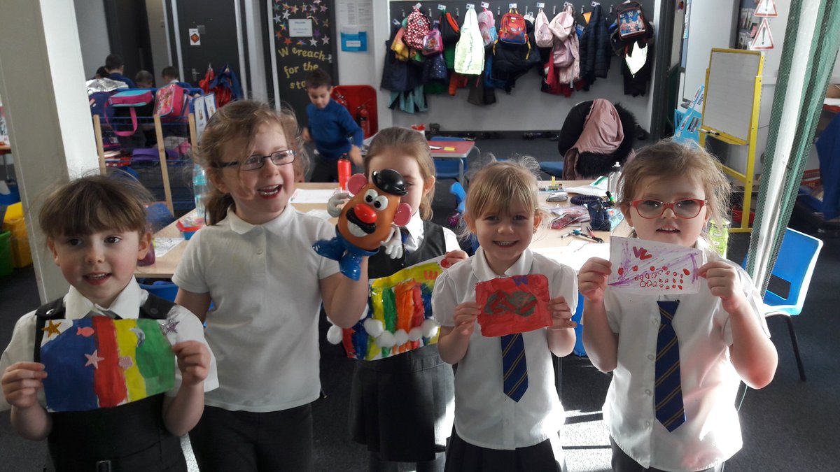 Primary 1s show their creative work to Mrs Keiller and Mrs Nicolson during free flow play.
Quality work by every child and one child loved putting together Mr  Potato Head by themself.
#proudchildren@caldercuilt