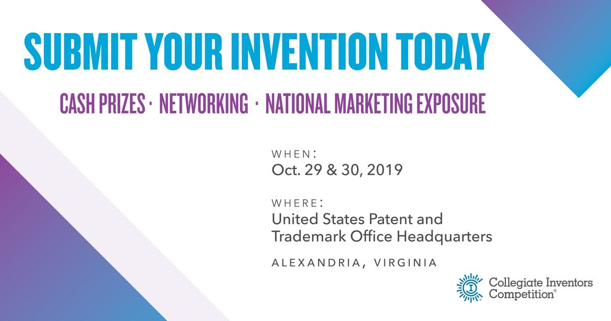 InventorsHO's tweet photo. InventorsHOF: Are you a graduate or undergraduate student with the next great invention? We want to see it this year in the Collegiate Inventors Competition! Follow the link and enter your invention. https://t.co/pHC0XqxUsd #CIC19 https://t.co/tFUaVLlGhr
