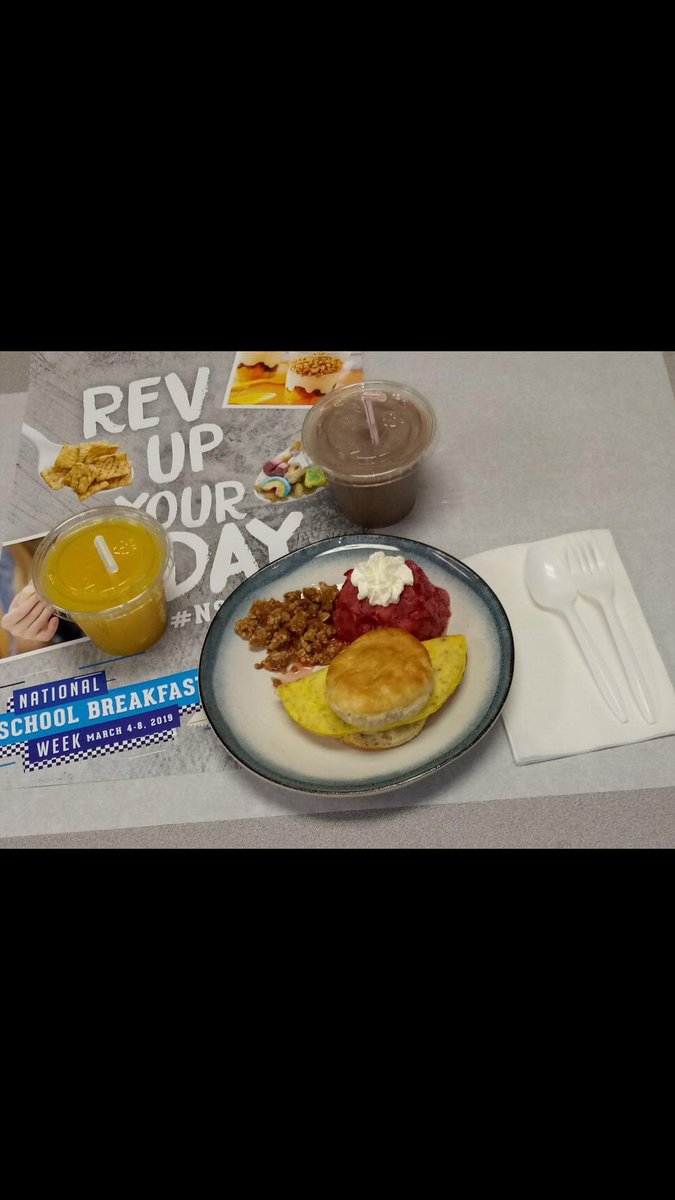 FCSNMeals's tweet photo. Great Ways to "Start Your Engine" with School Breakfast! Loaded Egg Fritata Biscuit @FranklintonMS, Breakfast Burritos @LES_Mustangs, &amp; Yogurt, Crunch mania Grab &amp; Go @CCMSJAGS!  We are Reving Up #NSBW19! 
#thedairyalliance #GoodTimesCafe 
@DrWebb2016 @FCSchoolsNC https://t.co/v07osC04Sw