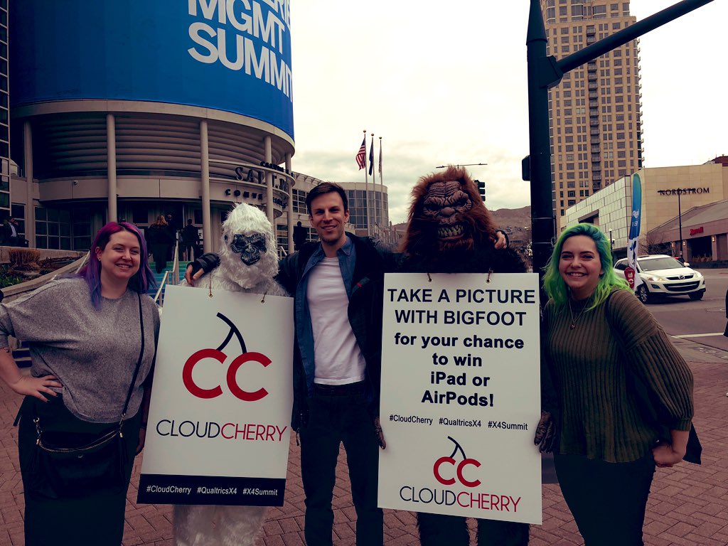 trueskywalker's tweet photo. Got our picture taken with Bigfoot! #CloudCherry #QualtricsX4 #X4Summit https://t.co/lrgKzWOc3k