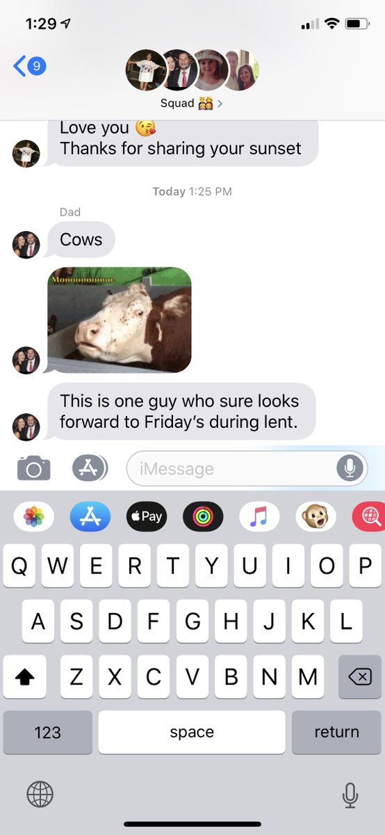 r_walsh2's tweet photo. harharhar catholic jokes (also note my dads first text where he just sent cows instead of the gif...a true icon) https://t.co/buR7K1XZ5J