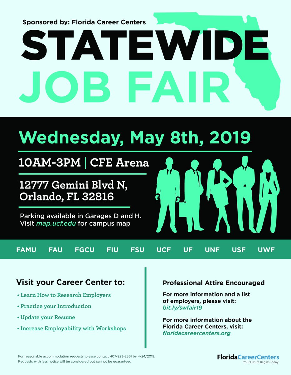Save the date for the 2019 Statewide Job Fair on May 8th at 10am in the CFE Arena. This is a great opportunity to meet employers recruiting students and alumni for full-time and part-time opportunities!
