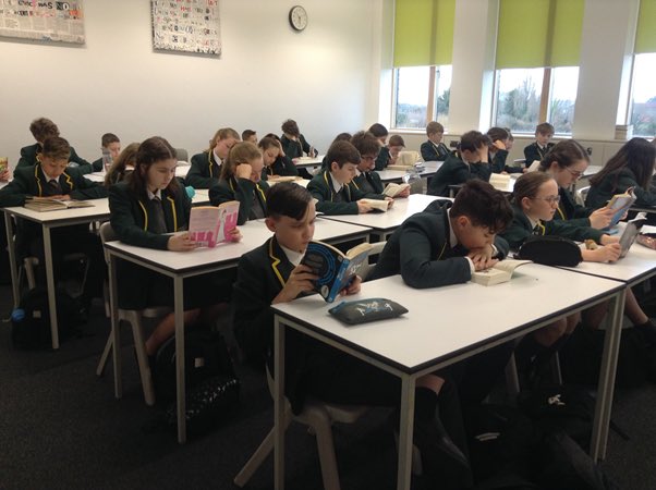 TGAWPrincipal's tweet photo. Engaged students enjoying pre world book day activities. Looking forward to seeing our creative staff come to school as their favourite book characters.  Can they top last year?! @WorldBookDayUK @TGAW_English https://t.co/zijbMV0Lfa