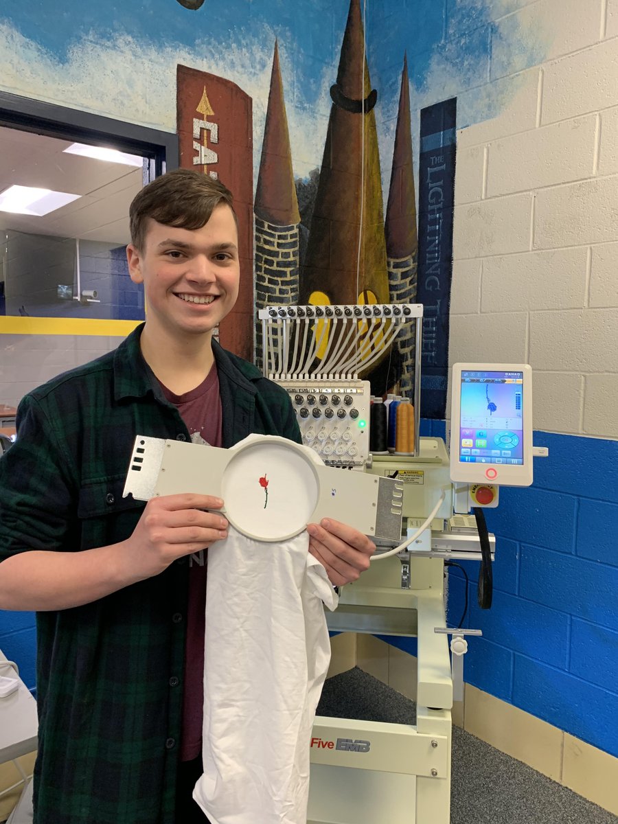 cfcsmc's tweet photo. CHS student creates his first embroidery design on our new embroidery machine. Copley students rock! https://t.co/YO0pZvyd1Y
