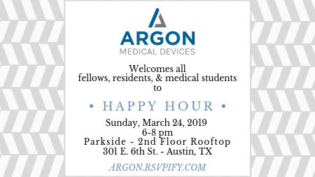 ArgonMedical's tweet photo. @SIRRFS are you ready for #SIR19ATX ? Come mix & mingle at Happy Hour on March 24th from 6-8pm at Parkside. All Fellows, #IRadRes #MedStudents #FutureIRads are welcome! - RSVP at https://t.co/niWX7dHNpV -
@SIRspecialists @SIR_ECS #TwittIR #ArgonMedical #OurMissionIsClear https://t.co/38Zj2Eq2yG