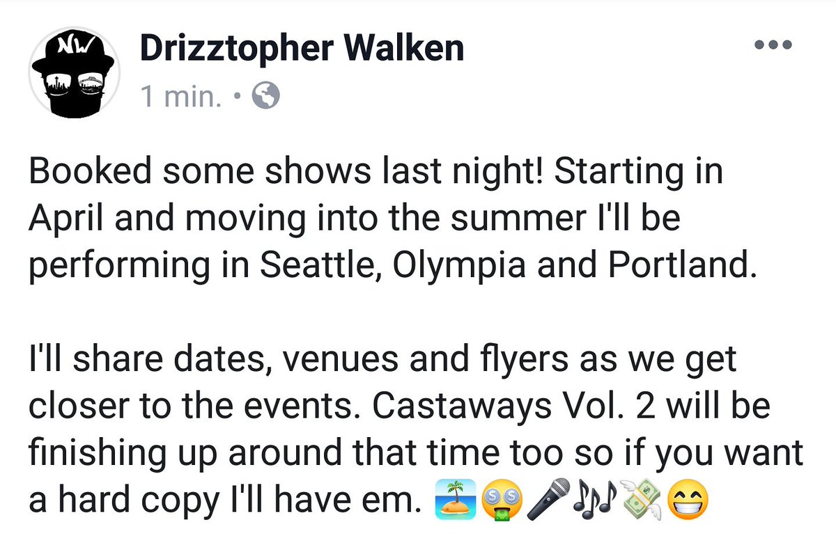 Booked some shows! #Seattle #Olympia and #Portland I will be headed your way this year!
#hiphopartist #SeattleHipHop #PNWHipHop