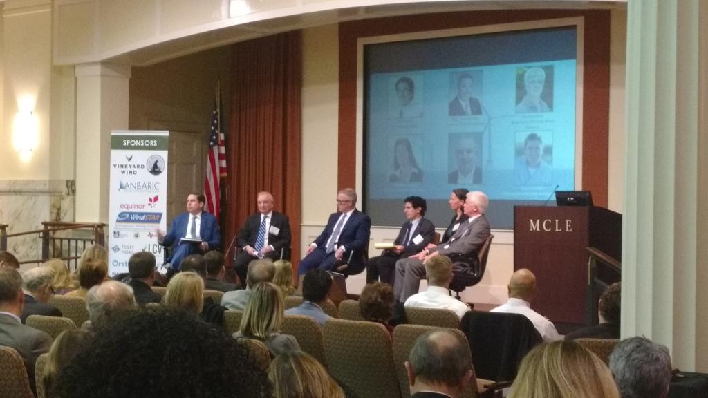 EnviroLeagueMA's tweet photo. Stakeholder panel with @tomtipagolden, @NYOffshoreWind, @NWF, @Anbaric, and @MassCEC discusses state competition and cooperation, environmental impact, improving state policies, and more at the #OffshoreWindForum. https://t.co/3uioKWzBtH