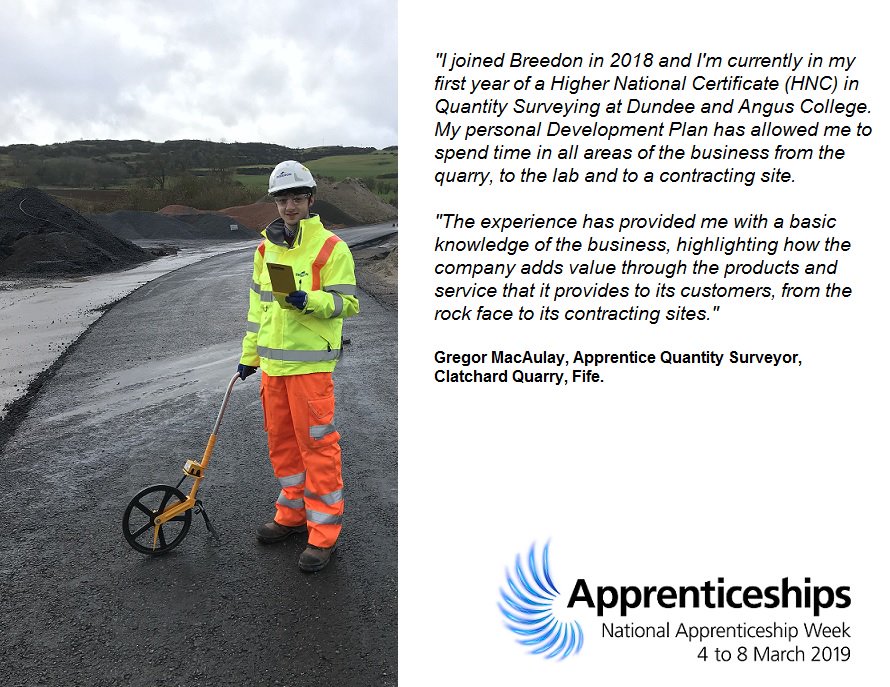 breedongroup's tweet photo. We're 🙌#NAW2019 by sharing profiles of our aspiring #apprentices. Meet Gregor, an Apprentice Quantity Surveyor at our Clatchard quarry in Fife. He is in his first year of a HNC @dundee_angus college. #BlazeATrail #FireItUp #Apprenticeship #ScotAppWeek19 https://t.co/HmNJmoowM7 https://t.co/BO96a0pMzt