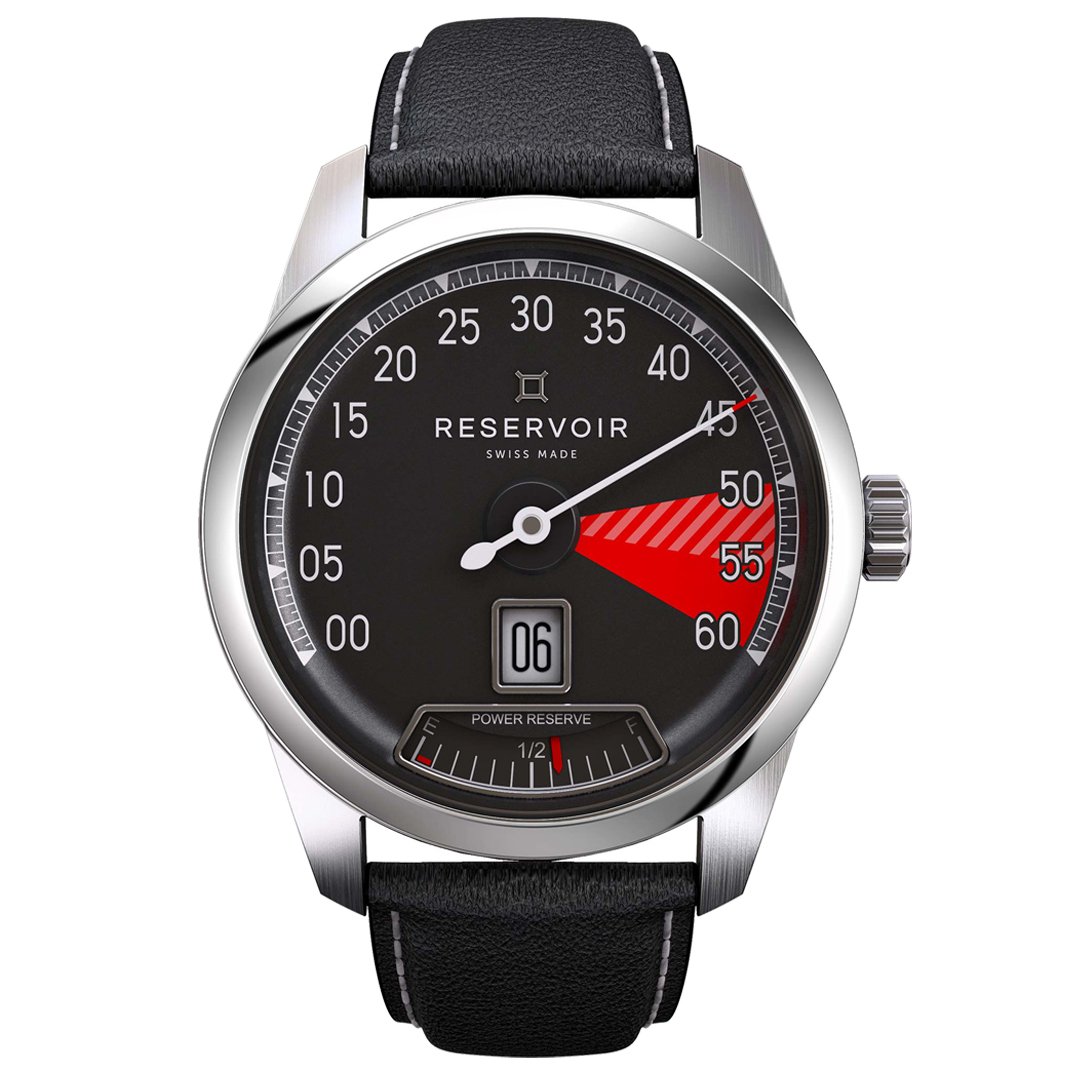 VERITIMEWATCHES's tweet image. Supercharged Sport Red Zone by @reservoirwatch. Inspired by the automobile world. A retrograde minute hand displays minutes like a rev counter. The hour advances exactly at 60 min, visible through the window just like a milo meter. #reservoirwatch #vintagecars