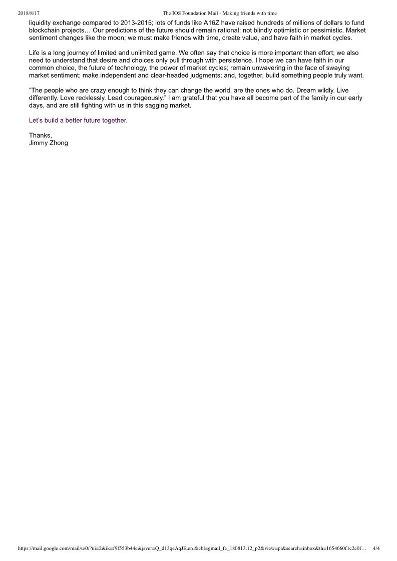 Friend sent me the letter I wrote to our team in Aug 2018. I’m glad that we are still hanging here and delivering our promises. To ppl that are still with us: let’s build a better future &amp; bring blockchain to the masses together! #IOST