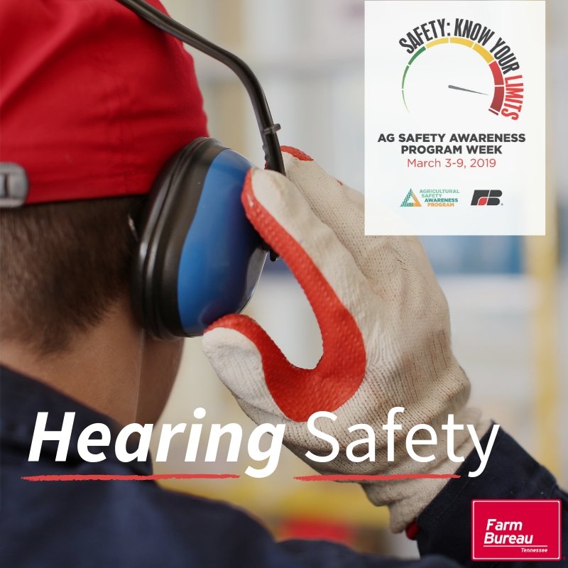 TNFarmBureau's tweet photo. And last, but certainly not least, hearing safety! ๐
Did you know a tractor idling, barn cleaners, conveyors and grain elevators are all in the decibel danger zone?? Make sure to wear ear muffs, earplugs or canal caps to reduce the amount of noise exposure on the farm! #ASAP19 https://t.co/2CfybUvkZJ