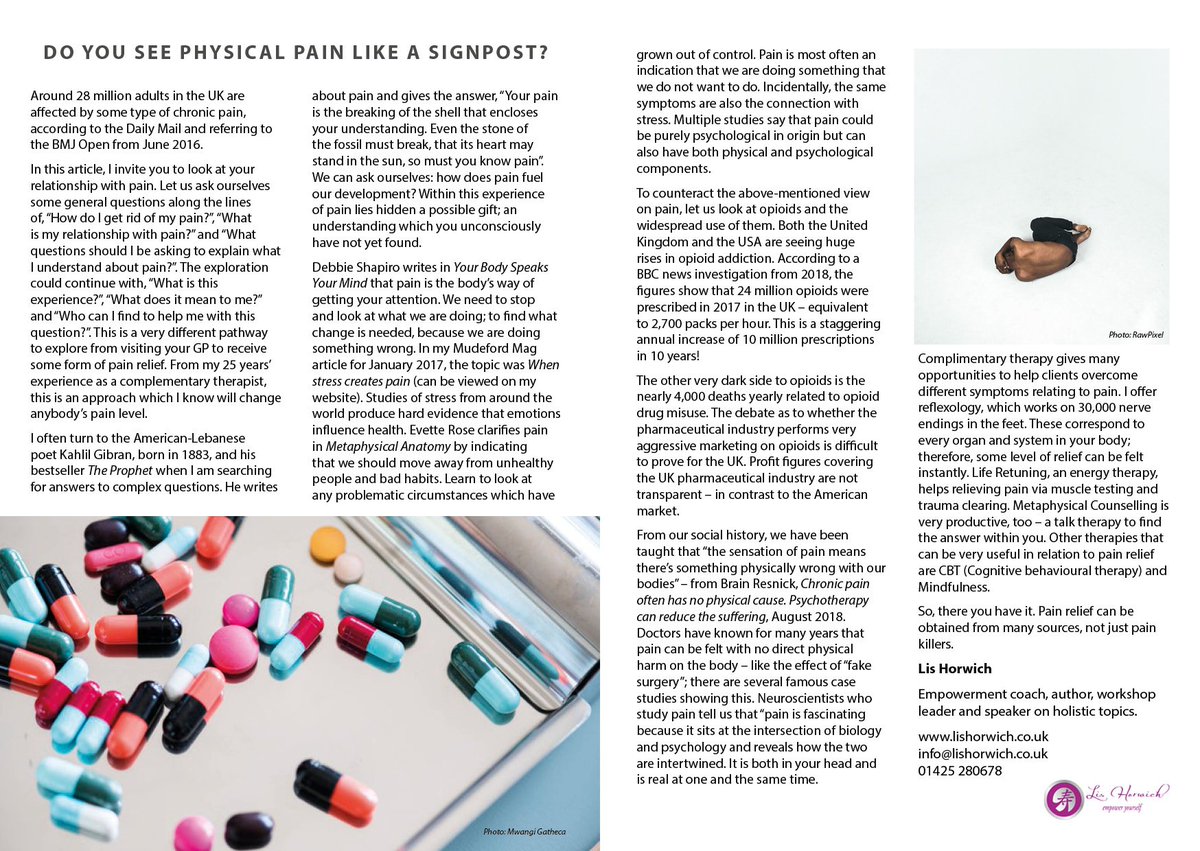 Topic for my March article to The Mudeford Mag and The Bulletin: Pain, something most of us can relate to.