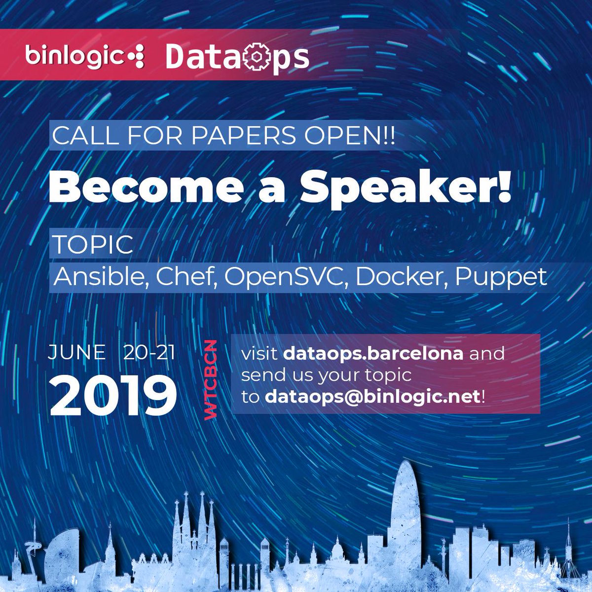 binlogic's tweet photo. We are looking for speakers about Ansible, Chef, OpenSVC, Docker,Puppet
Don’t miss out!
Submit your proposal today to 👉👉dataops(at)https://t.co/Jt2RYcryxg
#DataOpsBarcelona2019 #Ansible #Chef #OpenSVC #Docker #Puppet https://t.co/h4d7TCoCp0