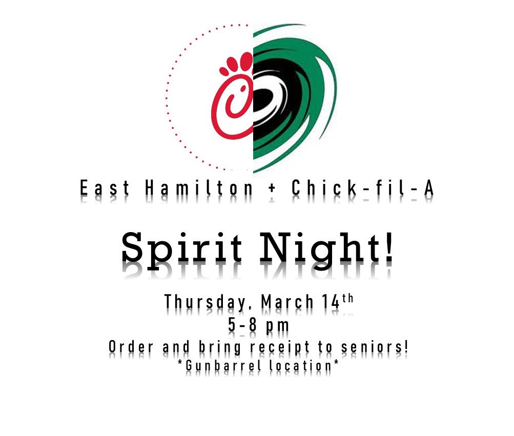 EHclassof19's tweet photo. Mark your calendar for Spirit Night at Chick fil A!!!! Percentage of money will go towards senior class!!!!!! https://t.co/LmCXA2yn5B