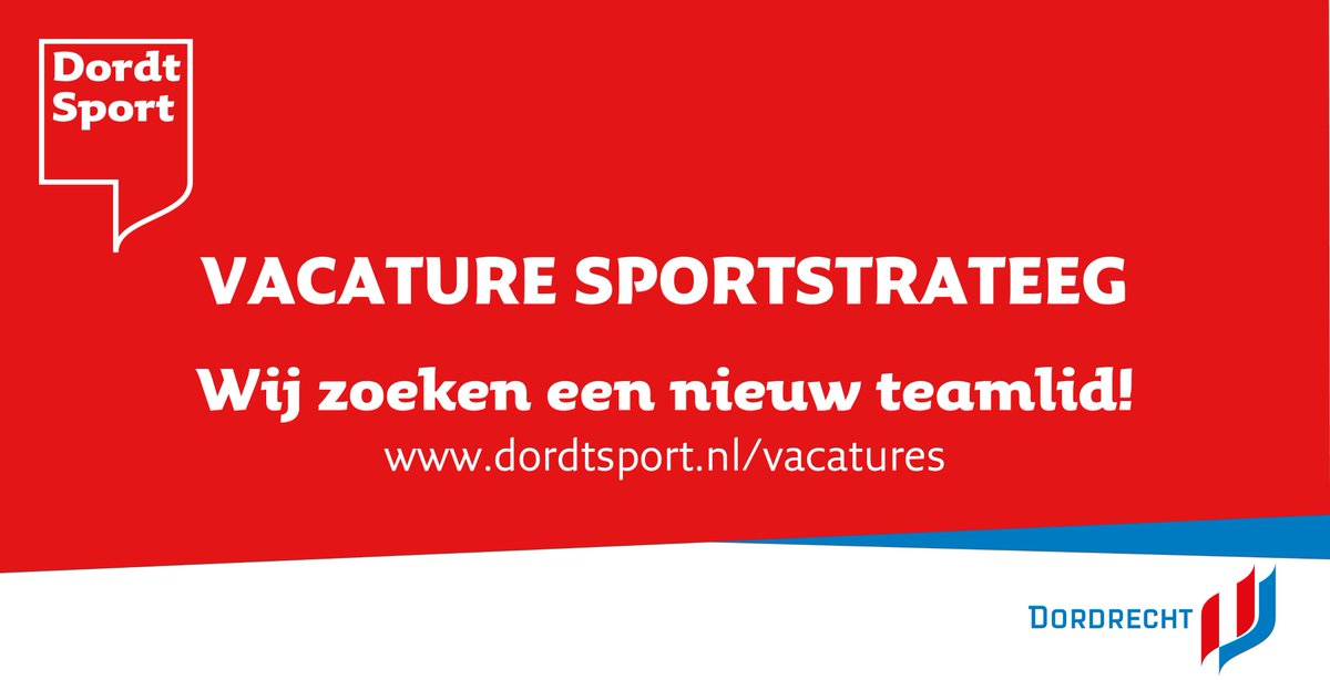 [VACATURE] Team Sport van de gemeente Dordrecht is op zoek naar een Sportstrateeg! Ben of ken jij degene die het team komt versterken? Deel of solliciteer! ► Meer info of solliciteren via: bit.ly/2CbfcEp #vacature #sport