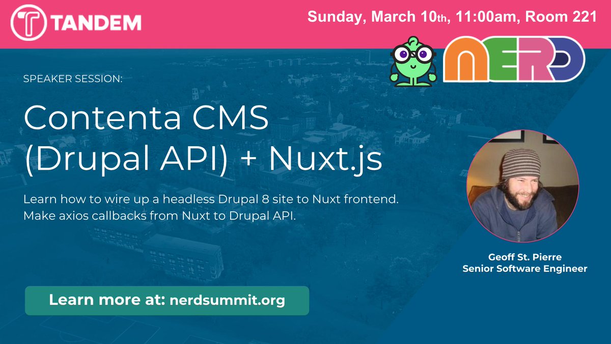 Tandem (@thinktandem) on Twitter photo Interested in headless #Drupal architecture and <a href="/vuejs/">Vue</a>? Checkout <a href="/serundeputy/">Geoff (he/him)</a> chatting about headless #drupal buff.ly/2tG0Irr <a href="/contentacms/">Contenta CMS</a> <a href="/nuxt_js/">Nuxt</a> <a href="/NERDSummit/">NERDSummit</a> Interested in headless #Drupal architecture and <a href="/vuejs/">Vue</a>? Checkout <a href="/serundeputy/">Geoff (he/him)</a> chatting about headless #drupal buff.ly/2tG0Irr <a href="/contentacms/">Contenta CMS</a> <a href="/nuxt_js/">Nuxt</a> <a href="/NERDSummit/">NERDSummit</a>