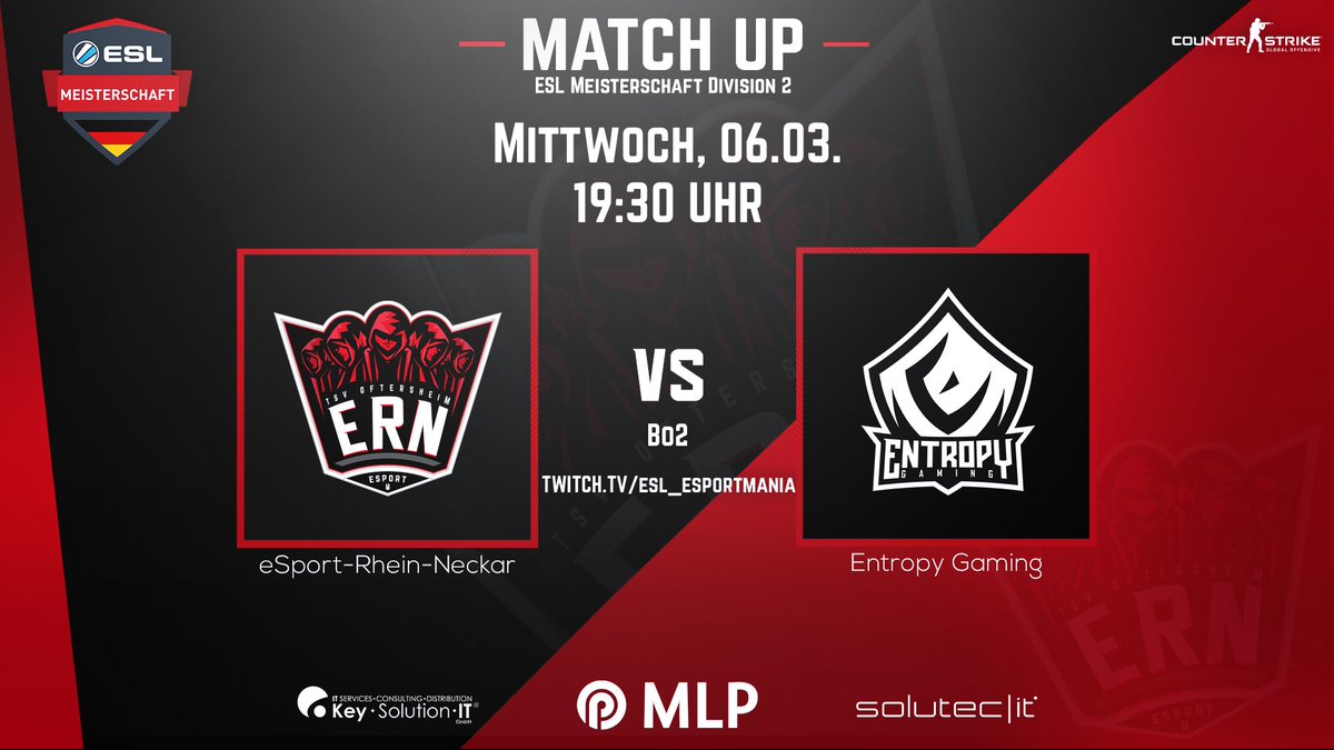 ➡️CSGO #ESLM Spieltag 7

Gestern ist abgehakt und nun wieder voller Fokus auf das Spiel heute. Wir brauchen ein weiteres 2:0 für gute Playoffs-Chancen.

🆚 @EntropyGamingDE 
🕗 19:30 Uhr
👉 de_nuke | de_overpass
🎥 twitch.tv/esl_esportmania

#ern #tsvo #csgo #ESLMeisterschaft