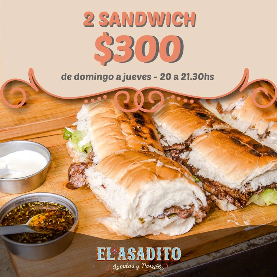 Domingo a Jueves🔥
📱 Reservas: 2612 058580 (WhatsApp)
*Promo válida para consumo en el local.