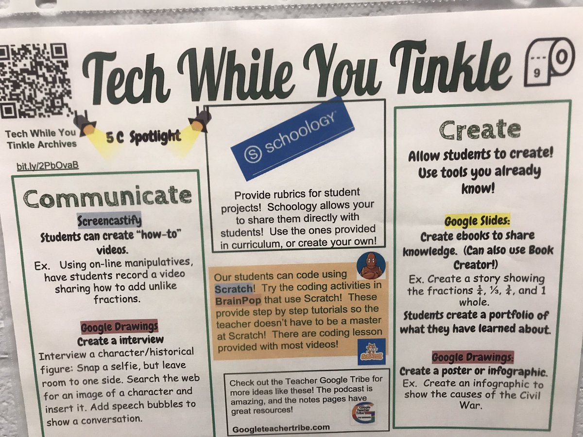 KSWeisenbeck's tweet photo. This weekβs copy of #Techwhileyoutinkle Is it appropriate to give a shout out to @GTeacherTribe from the loo? #WoodstockES @scratch @brainpop #Vbits https://t.co/0movXxN68k