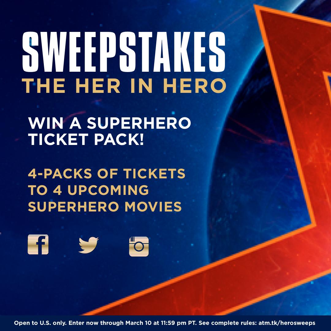 atomtickets's tweet photo. Celebrate #InternationalWomensDay &amp; #CaptainMarvel with a chance to win a hero movie ticket pack: 4-packs of tickets for 4 superhero movies! To enter, follow @AtomTickets &amp; tag your real-life female hero w/ #AtomHeroSweeps!

Ends 3/10 Complete rules: https://t.co/qzAqqaIl35 https://t.co/oPLtxaAKMi