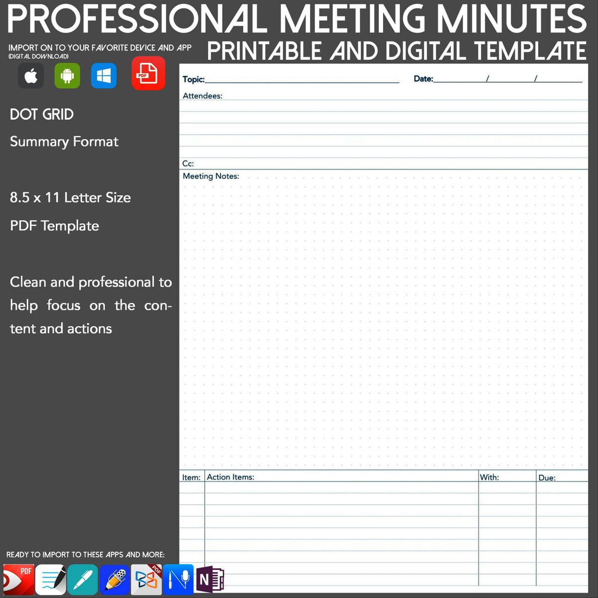 my #etsy shop: Digital Paper, Paper Insert Meeting Minute Template Printable Instant Download (PDF) etsy.me/2tUrk89 #papergoods #calendar #white #clear #todolist #pdfplanner #ipadpro #agendadiary #printableplanner #conference #productivityplanner #university