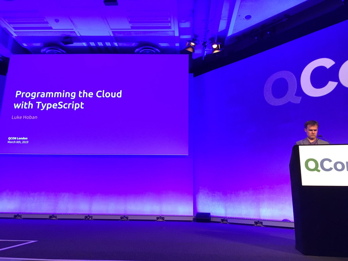 It’s @lukehoban, here to talk about using @PulumiCorp and TypeScript to manage infrastructure as software - starting soon in the Churchill room on the ground floor! #QConLondon