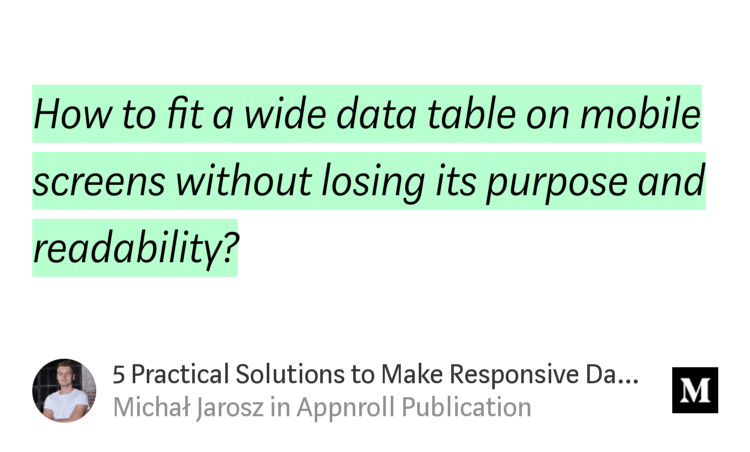kris_duran's tweet photo. Working on mastering (ahem…learning) some UX best practices for tables: "5 Practical Solutions to Make Responsive Data Tables" - @mjaroszcom https://t.co/tUpwAXaOFj https://t.co/sOElj7VNZ2