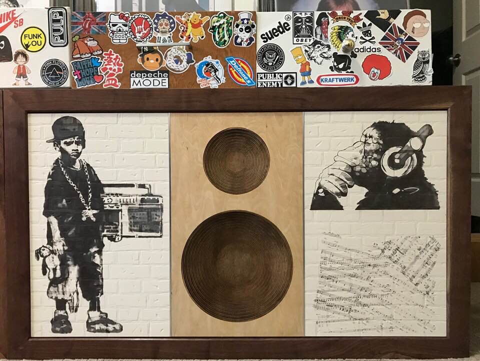 DerekEberhardt's tweet photo. Received my 3 custom wood art panels made by https://t.co/Nk6jY6sL6e and they are just beautiful! Had ideas in my mind and they executed. So many details and personal touches. #UsableArt #ManCave #Woodworking #vinyladdict #MusicIsLife #records https://t.co/CWhxOwTu6v