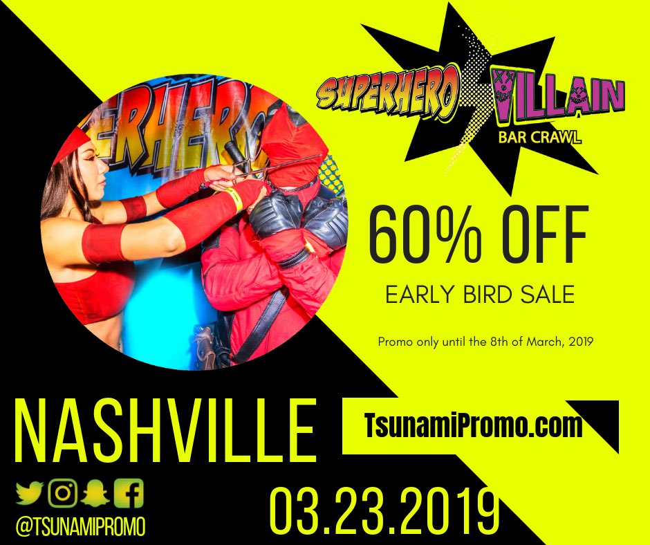 tojopromo's tweet photo. 💥💰60% OFF💰Tickets end this Friday! 🎟💥
Take advantage of early bird💸prices while you still can.⏳Nashville we hope you are ready, we have THE BEST bars downtown!🍻 Start rounding up your crew and planning costumes now. 🦹‍♀️🦸‍♀️🦹‍♂️🦸‍♂️ https://t.co/vCLkHLpsqc