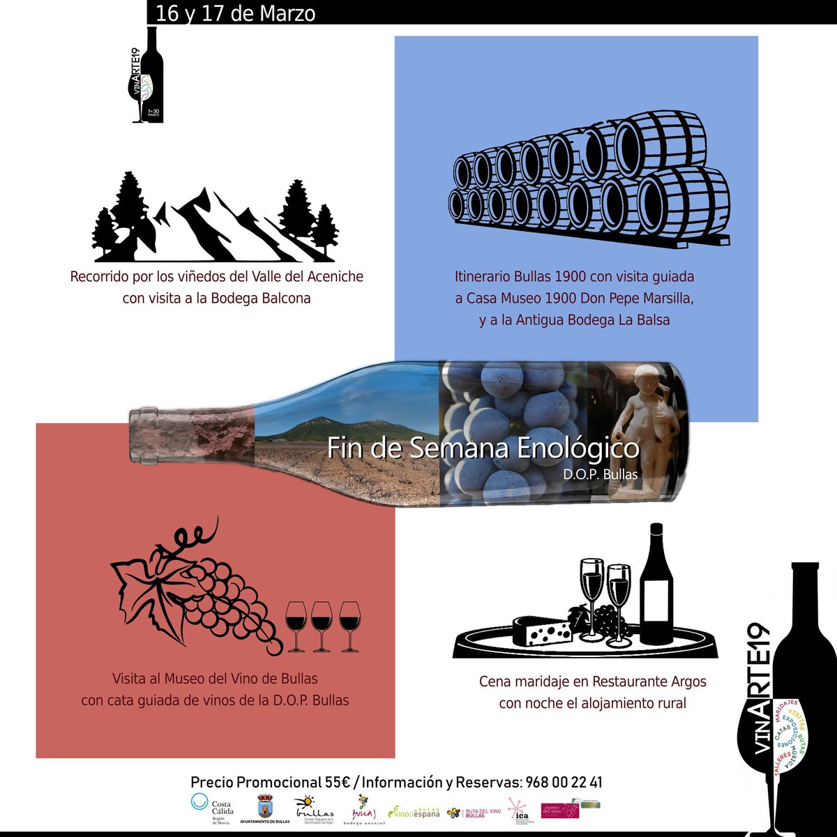 RutaVinoBullas's tweet photo. Todo por 55 euros por persona
Más información y reservas en el teléfono 968 00 22 41
#planes #puentedesanjose #espacadas #enoturismo #viajes #winelovers #winefriends #Bullas #RegióndeMurcia #Noroeste #vinarte #findesemena https://t.co/q9oV58sOvX