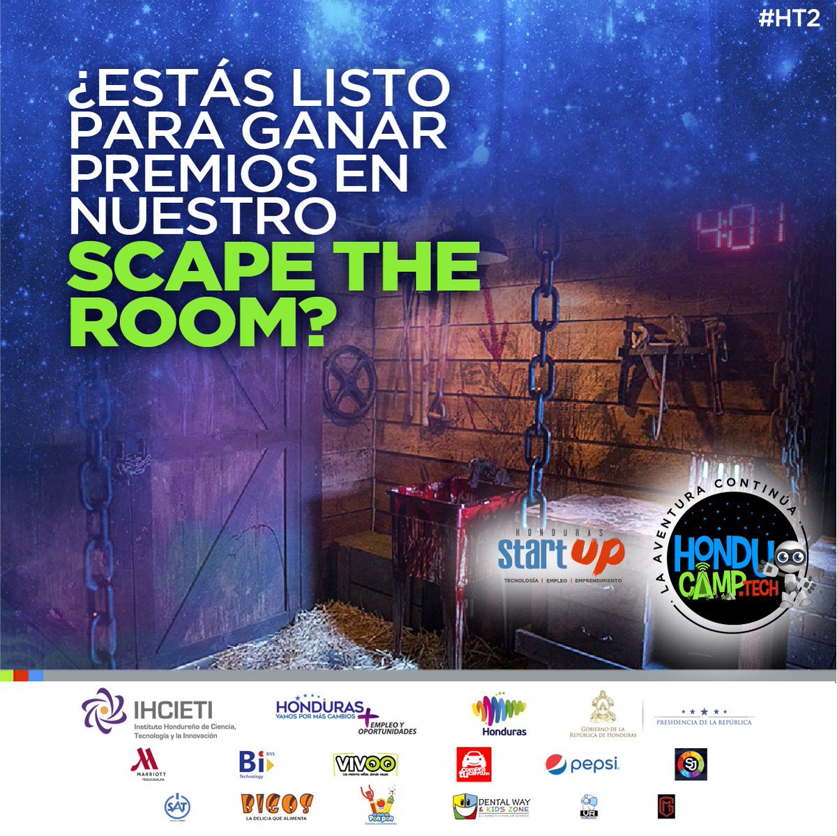 honducamptech's tweet photo. Este año venimos con muchos premios.
Participá en nuestro Scape the room y ganá
¿Estás listo?

Reserva tu cupo en https://t.co/dlxBSwZ8DE
No esperés a último momento, registrate ya.
#Ht2 https://t.co/Th1XqdvnAj