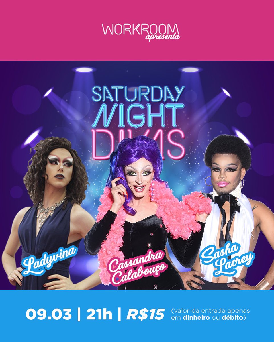workroombar's tweet photo. AGENDA DA SEMANA 

QUI - Exibição RPDR
SEX - Lipsync Aberto
SAB - Saturday Night Divas

* Para reservar, envie mensagem para (51) 993085850 ou contato@workroombar.com https://t.co/bkE0exEpQd