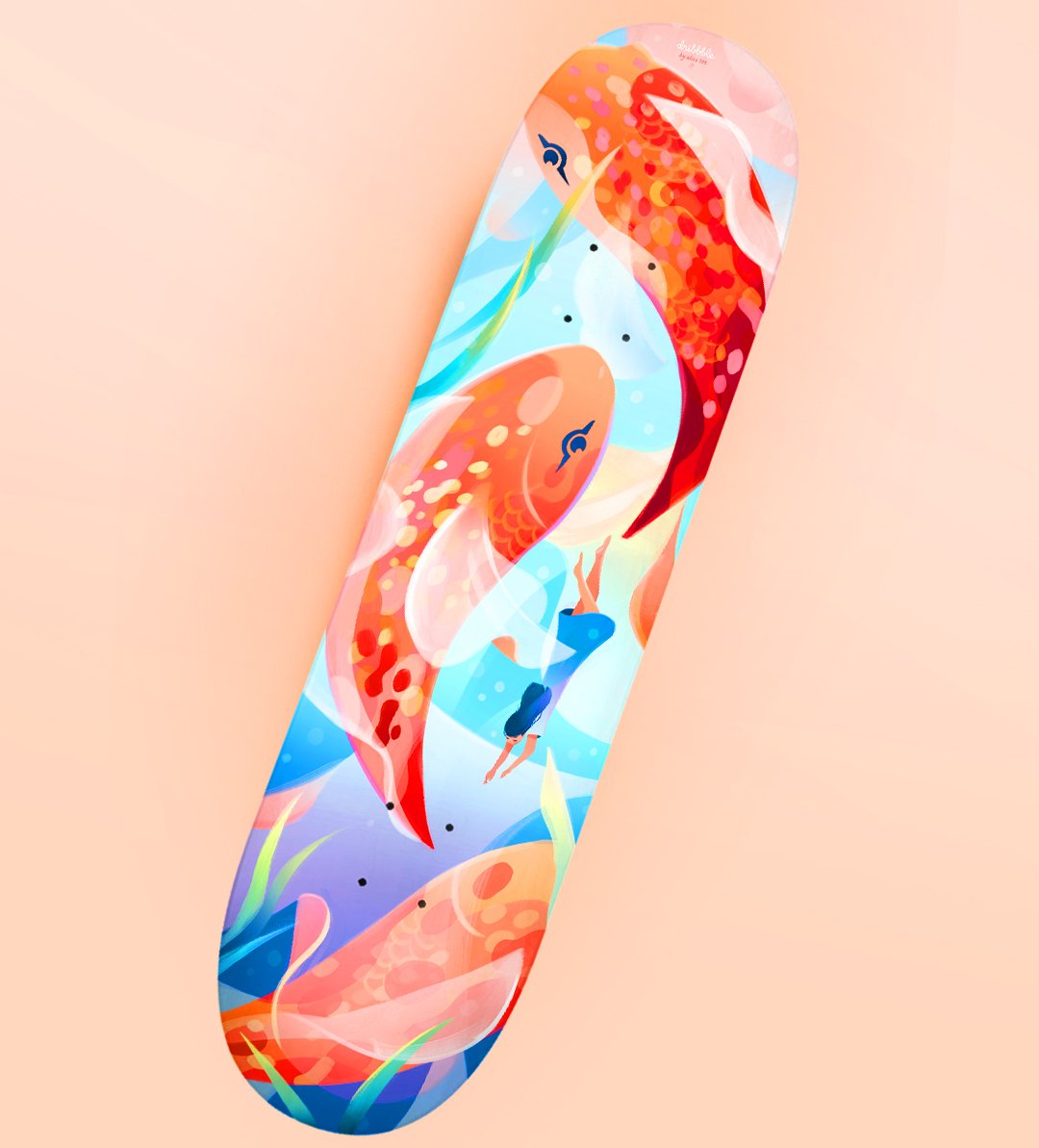 byalicelee's tweet photo. 🛹 I designed this flowy koi skateboard deck for @dribbble's new Equipment Shop! It launched yesterday but looks like it already sold-out (? thank you?? !!). Also, whoever wrote this caption, LOL this made me laugh #shredintranquility

Check it out! https://t.co/0uKZpN50Rz https://t.co/MsWz16j2JK