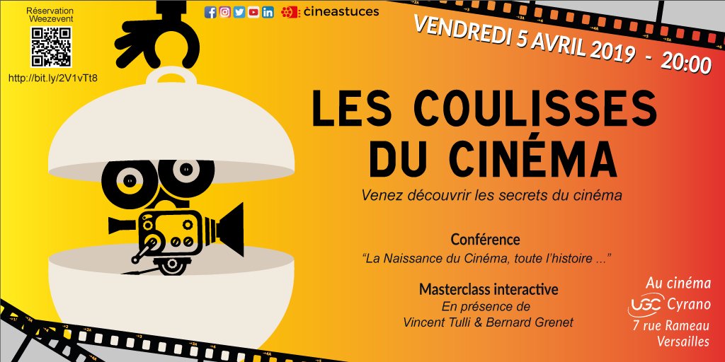 cineastuces's tweet photo. Conférence "Les Coulisses du Cinéma"
Reservation: https://t.co/QNxK2ZW8HP https://t.co/LOqPVhIsXR