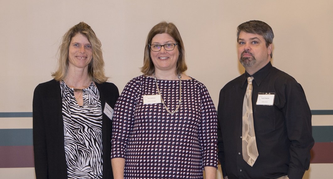 Many thanks to Charlotte (left) and Scott (right) from <a href="/UmassUstore/">University Store </a> for donating a $300 gift card to the UMACC prize drawing! Thanks to your generosity we raised $440k with over $264k going to Western Mass nonprofits. Amazing! Pictured with Jen Gallant, UMACC Manager (middle)