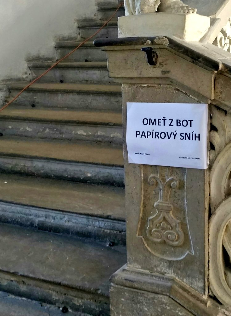 Chumchalova_M's tweet photo. Komedie je zasazena do zimního období. Vločky už ale filmaři v březnu vyhlížejí marně, nahradil je sníh papírový. I ten se ale umí pěkně lepit na paty.. 😆❄ #omeťboty #zamek #Milotice #Posledniaristokratka #film https://t.co/nmaH5Vq1gr