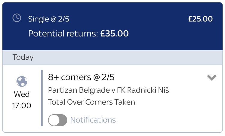 💰£25-£100💰

Serbia 🇷🇸 

Chance of winning? 73%

Stake £25 returns £35

Smash ❤️ if your on!

- Bet what you feel comfortable with and use the cash out option!