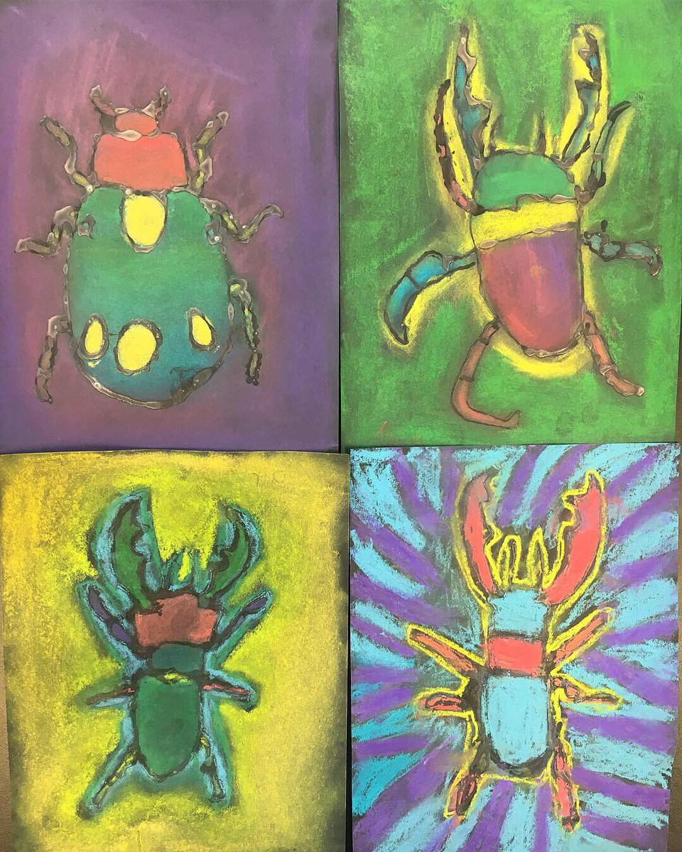 CbeARTstudio's tweet photo. 1st day of 4th grade adding value to their arthropods using chalk pastels. I could not be more proud. I ❤️ these kids! #value #shading #elementaryart #cbeartstudio #risdgreatness #risdace #risdartmatters #risdgreatness #chalkpastels  #arthropodart https://t.co/qPBfkBjWlj