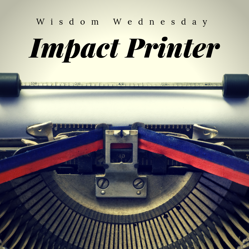 BCCChicago's tweet photo. An impact printer is a type of printer that operates by striking a metal or plastic head against an ink ribbon. The ink ribbon is pressed against the paper, marking the page with the appropriate character or symbol. #WisdomWednesday #Printer #Technology https://t.co/Wr6QpJUqUW