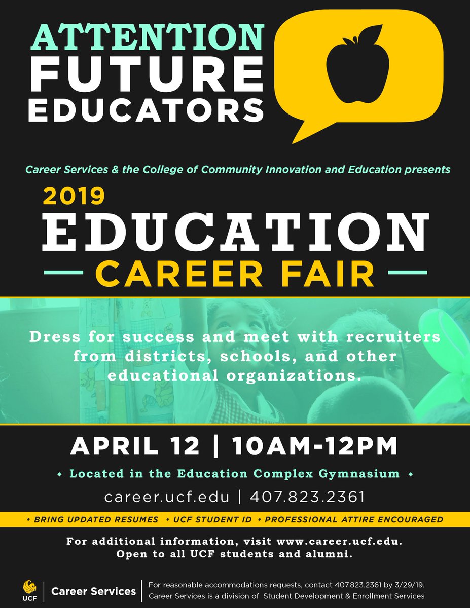 The Education Career Fair is coming up April 12th! Get a chance to network with employers and possibly land an interview! #UCF #UCFCareerServices