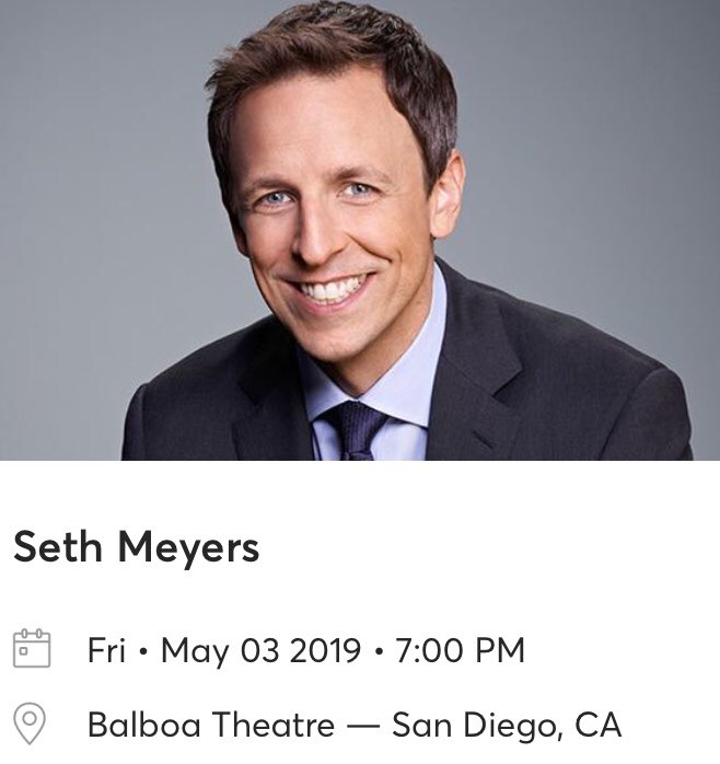 NarisaBravo's tweet photo. Just bought tickets to see @sethmeyers do stand-up in May! Can’t wait to see him live for the first time! https://t.co/HWtQon0fYj