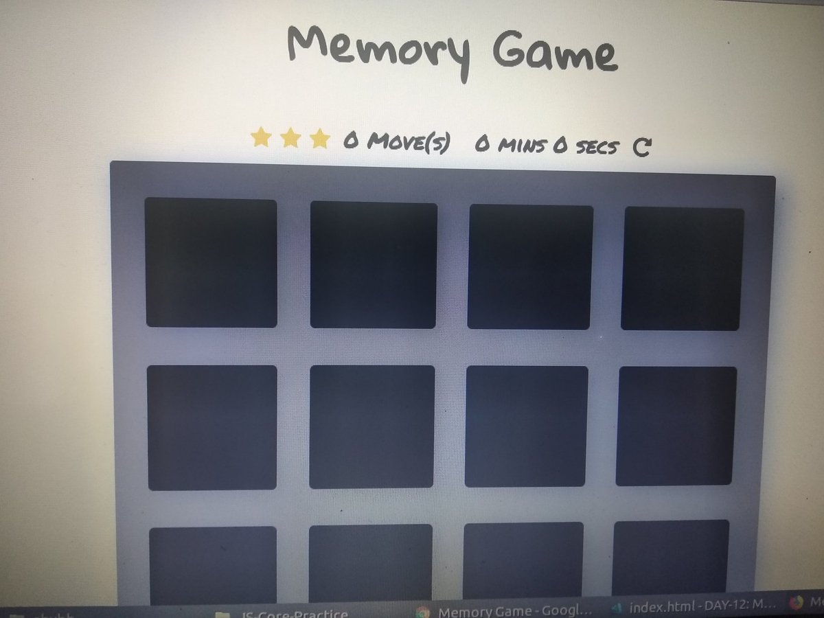 yoursshubh_'s tweet photo. DAY-52: Created a memory game in vanilla JavaScript. Also , I'm trying to Learn Higher Order Function, Closures & it's scope.
A HOF is a function that can take another function as a argument & return function as a result
#javascript #AltCampus #CSS3 #100DaysOfCode #180daystojob https://t.co/uKqbFGtWJQ